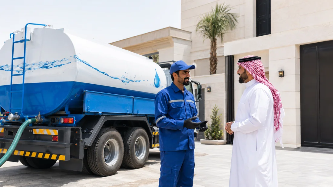 سائق وايت مياه 6 طن مع عميل في الرياض
